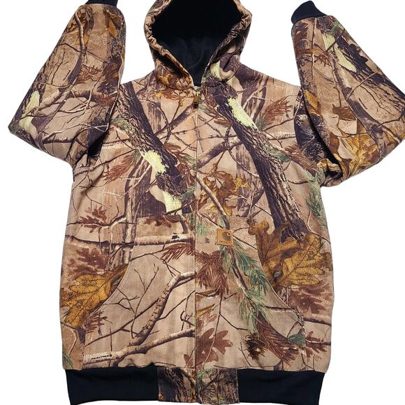 Vtg Carhartt Realtree Camo Hooded Thermal Lined Youth Jacket Size XL YYJ220 CAP